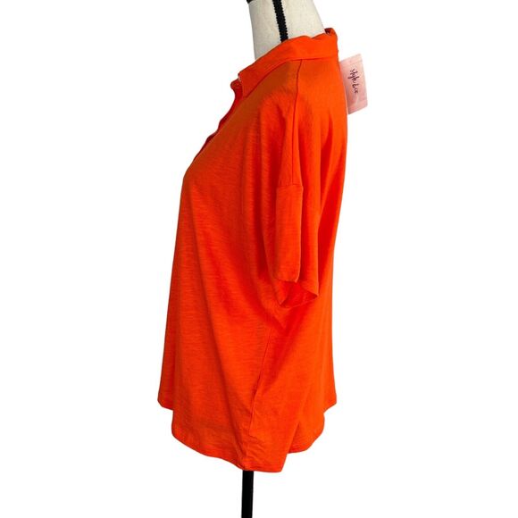 Style & Co Large Polo Top Short Sleeves Button Neck Lightweight Collared Orange - Picture 6 of 9